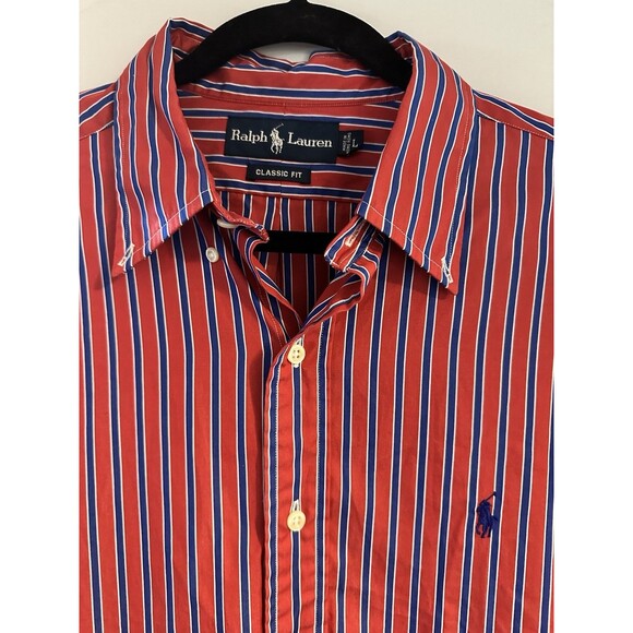 Men’s Ralph Lauren Shirt Red Blue Striped Button Down Classic Fit Size L - Picture 3 of 4
